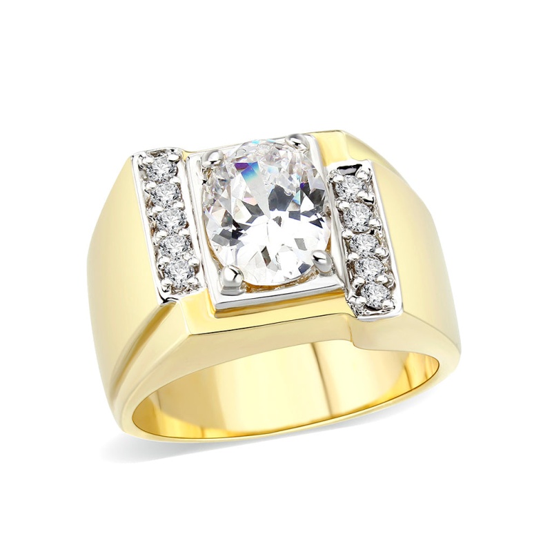 Lo5m027-Ion Gold Plated Brass Ring With Clear Cz