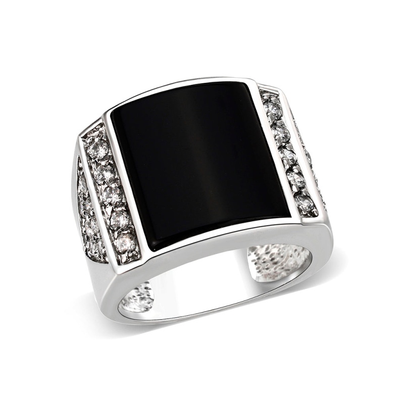 Lo5m039-Rhodium Plated Brass Ring With Onyx