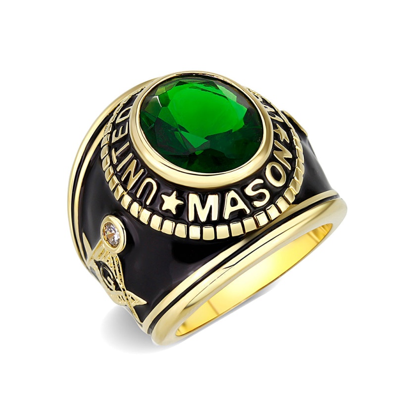 Lo5m067 - Ip Gold(Ion Plating) Brass Ring With Synthetic Glass In Green Color