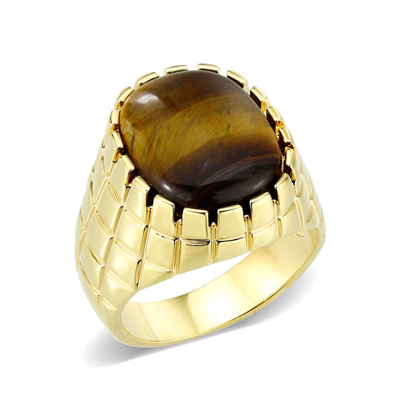 Lo5m072 - Ip Gold(Ion Plating )Brass Ring With Tiger Eye