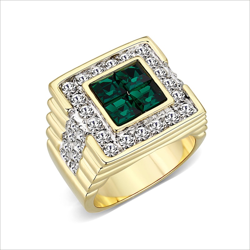 Lo5m088 - Ion Gold Plating Brass Ring With Synthetic Glass In Green