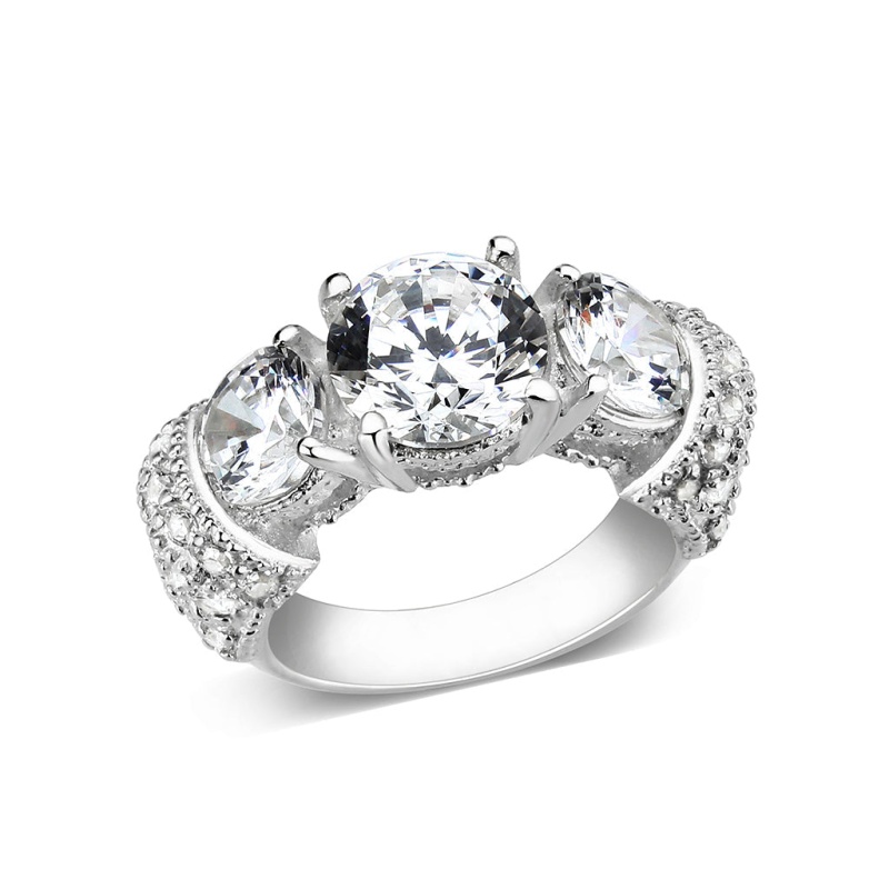 Lo5s055- Sterling Silver Ring With Cz In Clear High Polished( No Plating)