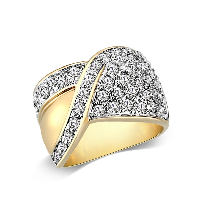Lo5w240- Brass Ring With Synthetic Glass In Clear Gold Plated