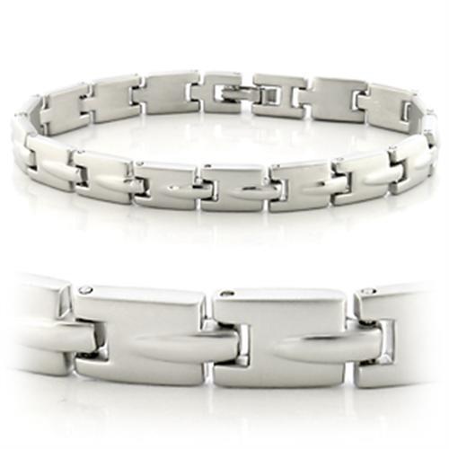 Lo606 - Matte Rhodium & Rhodium White Metal Bracelet With No Stone - 7"