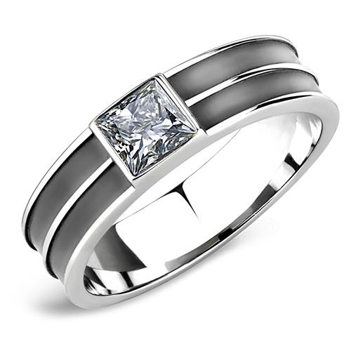 Loa1341 - High Polished (No Plating) Stainless Steel Ring With Top Grade Crystal In Black Diamond