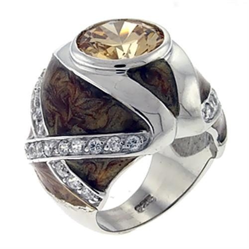 Loa526 - High-Polished 925 Sterling Silver Ring With Aaa Grade Cz In Champagne
