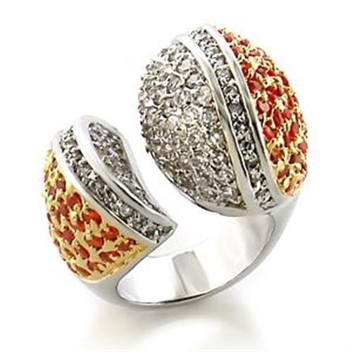 Loa587 - Gold+Rhodium Brass Ring With Aaa Grade Cz In Orange