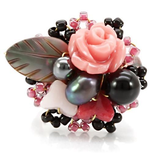 Loa596 - Antique Tone Brass Ring With Assorted In Multi Color - 7