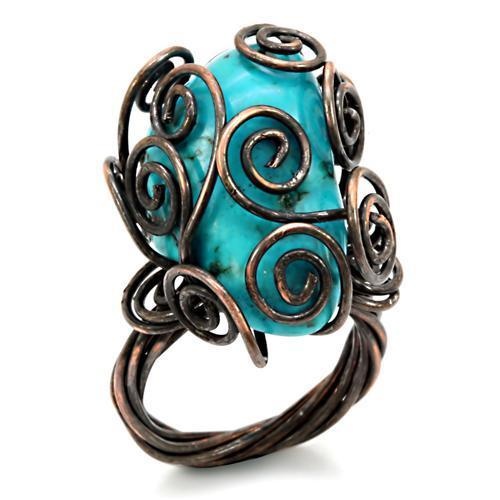 Loa597 - Antique Tone Brass Ring With Synthetic Turquoise In Turquoise
