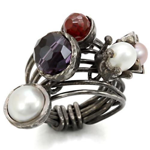 Loa599 - Antique Tone Brass Ring With Assorted In Multi Color - 7