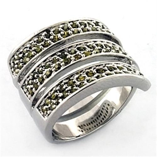 Loa706 - Rhodium Brass Ring With Aaa Grade Cz In Olivine Color