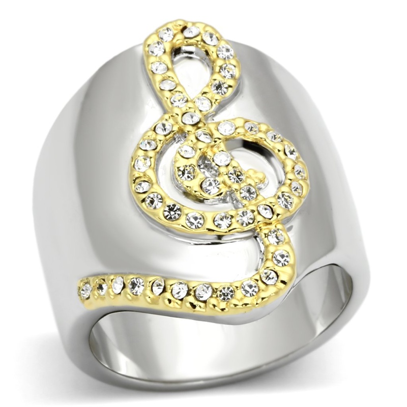 Loa857 - Reverse Two-Tone Brass Ring With Top Grade Crystal In Clear
