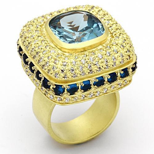 Loa860 - Matte Gold Brass Ring With Synthetic Spinel In London Blue