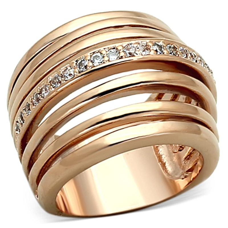 Loa890 - Rose Gold Brass Ring With Aaa Grade Cz In Clear
