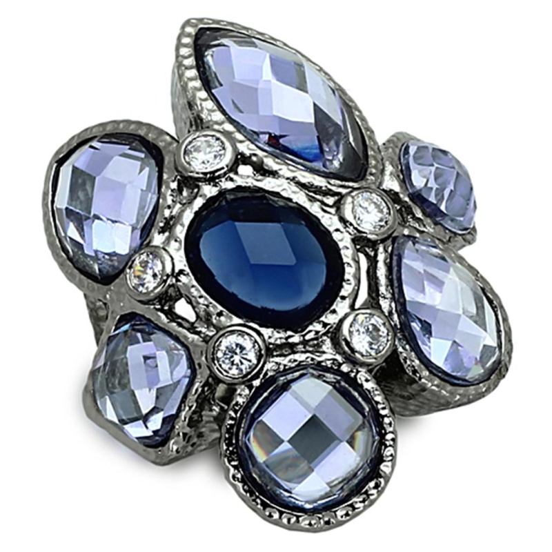 Loa906 - Ruthenium Brass Ring With Synthetic Synthetic Glass In Multi Color