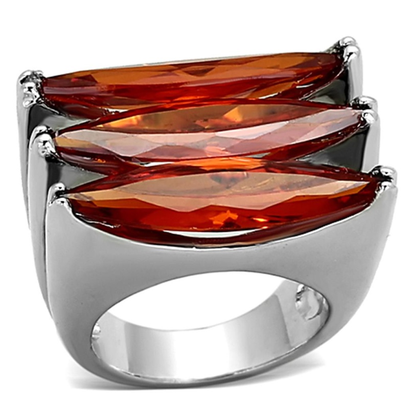 Loa917 - Rhodium Brass Ring With Aaa Grade Cz In Orange