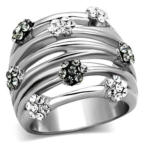 Loatk1372 - High Polished (No Plating) Stainless Steel Ring With Epoxy In Jet