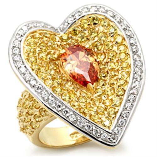 Los096 - Gold+Rhodium 925 Sterling Silver Ring With Aaa Grade Cz In Champagne