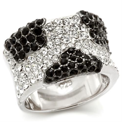 Los121 - Rhodium + Ruthenium 925 Sterling Silver Ring With Top Grade Crystal In Jet