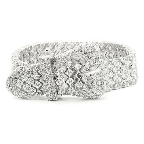 Los179 - Rhodium 925 Sterling Silver Bracelet With Aaa Grade Cz In Clear - 7"
