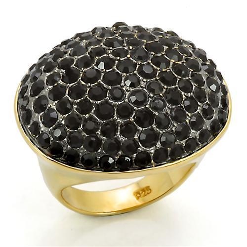Los300 - Gold+Ruthenium 925 Sterling Silver Ring With Top Grade Crystal In Jet
