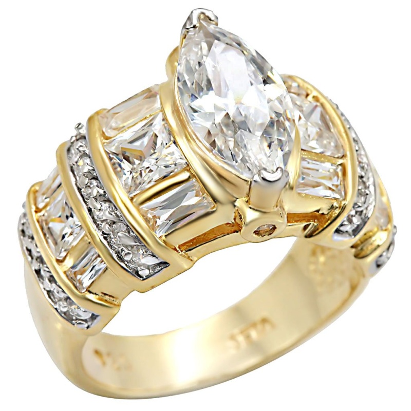 Los414 - Gold+Rhodium 925 Sterling Silver Ring With Aaa Grade Cz In Clear - 10