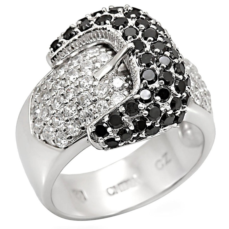 Los415 - Rhodium 925 Sterling Silver Ring With Aaa Grade Cz In Black Diamond - 5