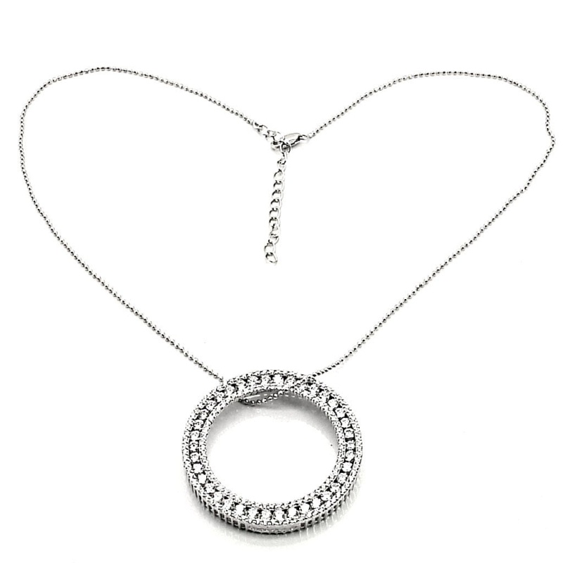 Los417 - Rhodium 925 Sterling Silver Chain Pendant With Aaa Grade Cz In Clear - 16"
