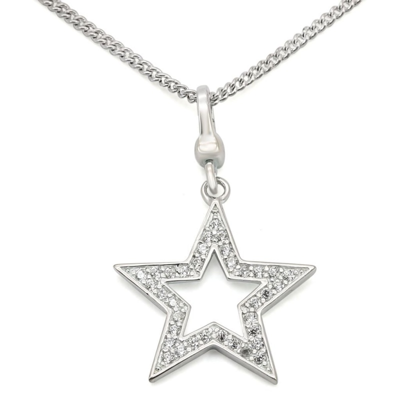 Los441 - Silver 925 Sterling Silver Chain Pendant With Aaa Grade Cz In Clear - 18"