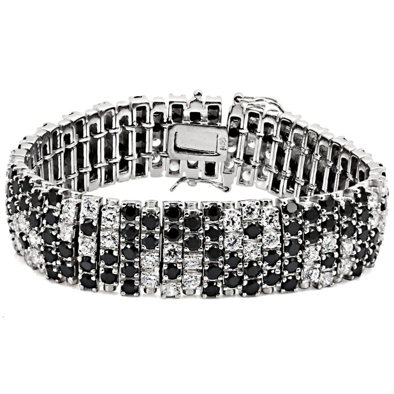 Los476 - Rhodium 925 Sterling Silver Bracelet With Aaa Grade Cz In Black Diamond - 7.25"