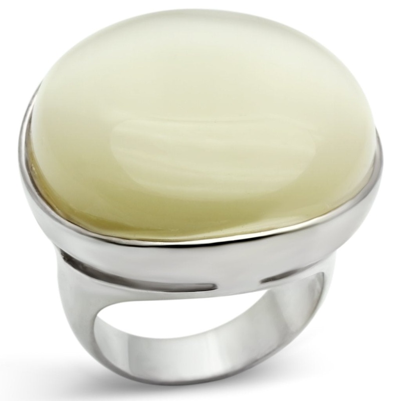 Los537 - Silver 925 Sterling Silver Ring With Synthetic Cat Eye In White