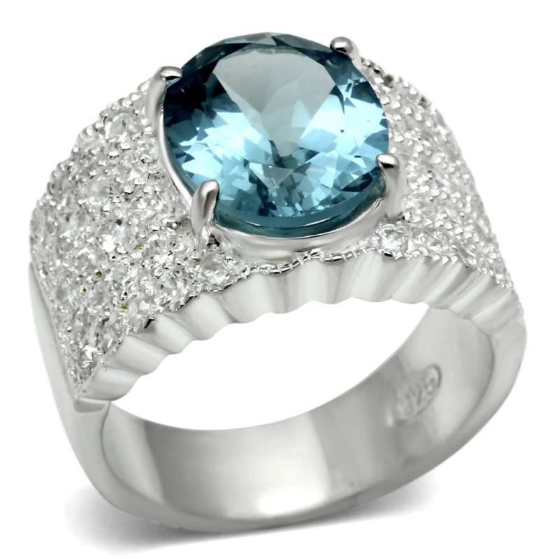 Los551 - Silver 925 Sterling Silver Ring With Synthetic Spinel In Sea Blue