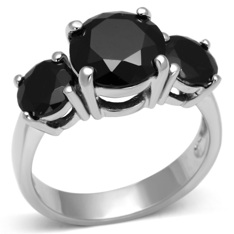Los554 - Rhodium 925 Sterling Silver Ring With Aaa Grade Cz In Jet - 7