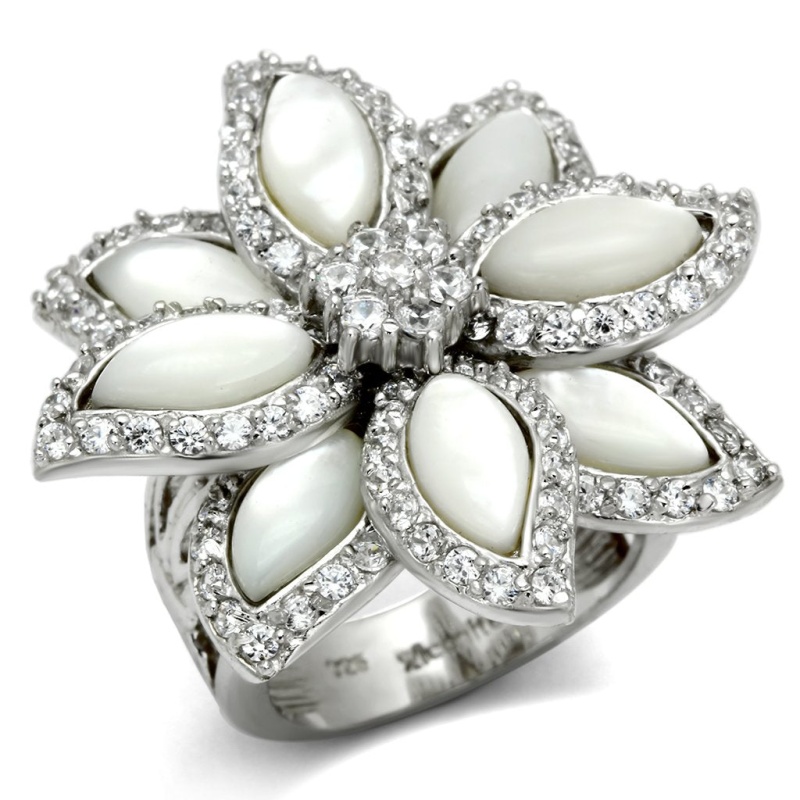 Los556 - Rhodium 925 Sterling Silver Ring With Precious Stone Conch In White