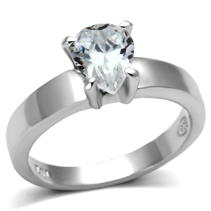 Los584 - Rhodium 925 Sterling Silver Ring With Aaa Grade Cz In Clear - 8