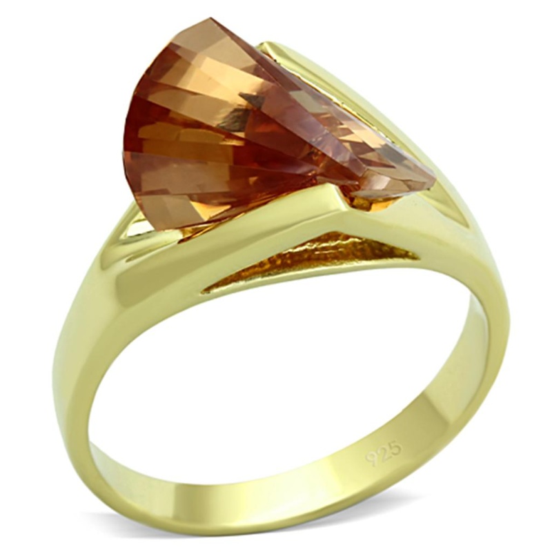 Los645 - Gold 925 Sterling Silver Ring With Aaa Grade Cz In Champagne