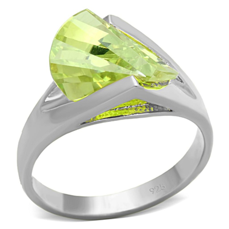 Los646 - Silver 925 Sterling Silver Ring With Aaa Grade Cz In Apple Green Color - 11