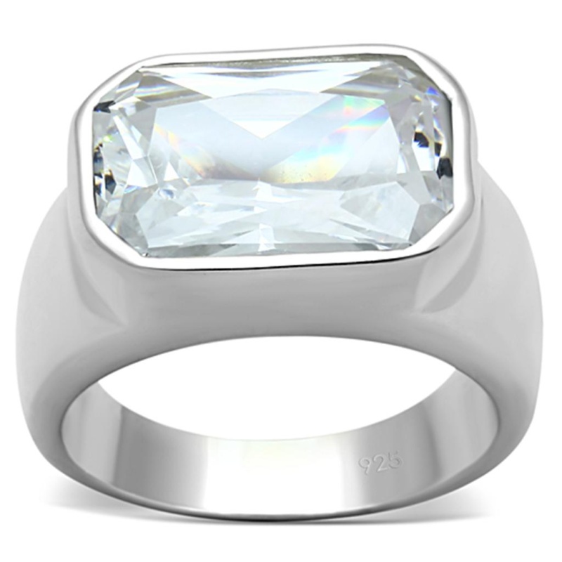 Los671 - Silver 925 Sterling Silver Ring With Aaa Grade Cz In Clear - 7