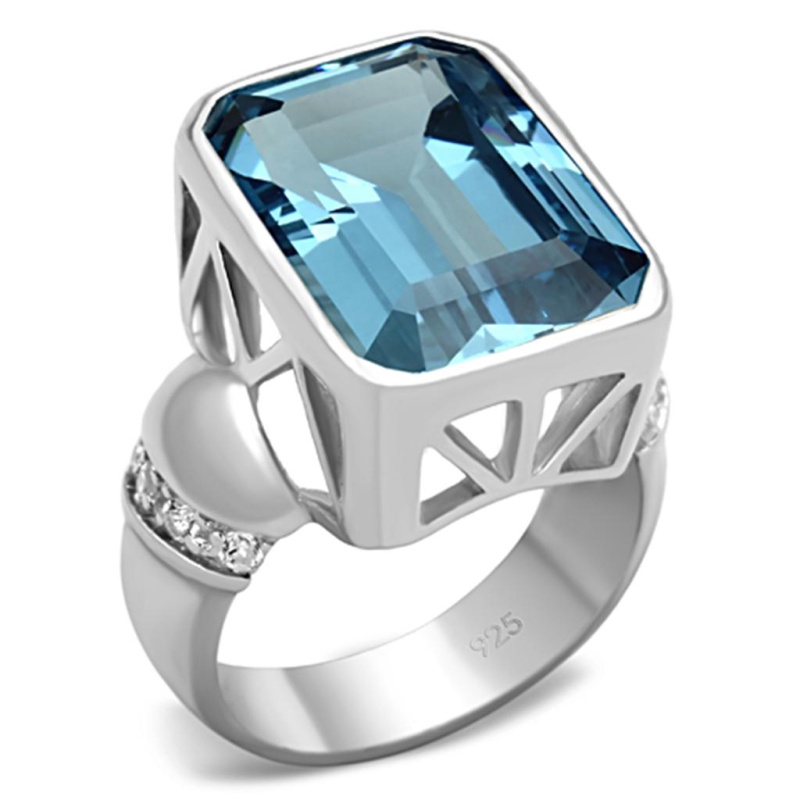 Los679 - Silver 925 Sterling Silver Ring With Synthetic Spinel In Sea Blue - 7