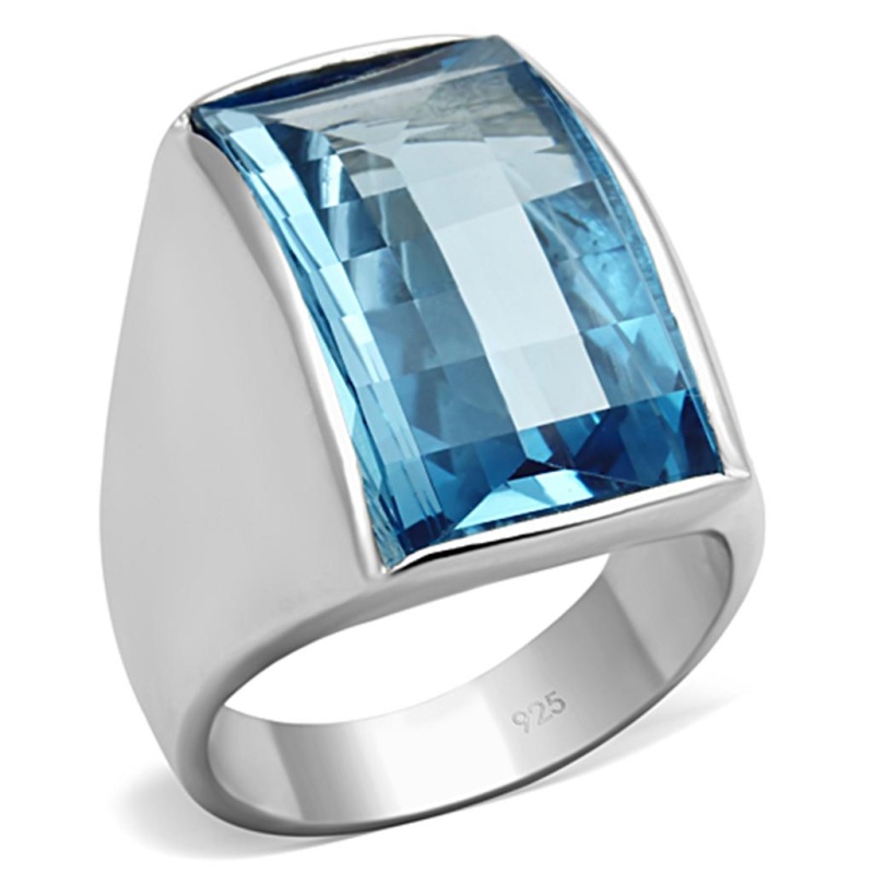 Los691 - Silver 925 Sterling Silver Ring With Synthetic Spinel In Sea Blue - 7