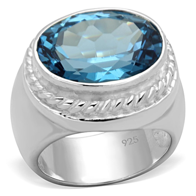 Los732 - Silver 925 Sterling Silver Ring With Synthetic Spinel In Sea Blue - 7