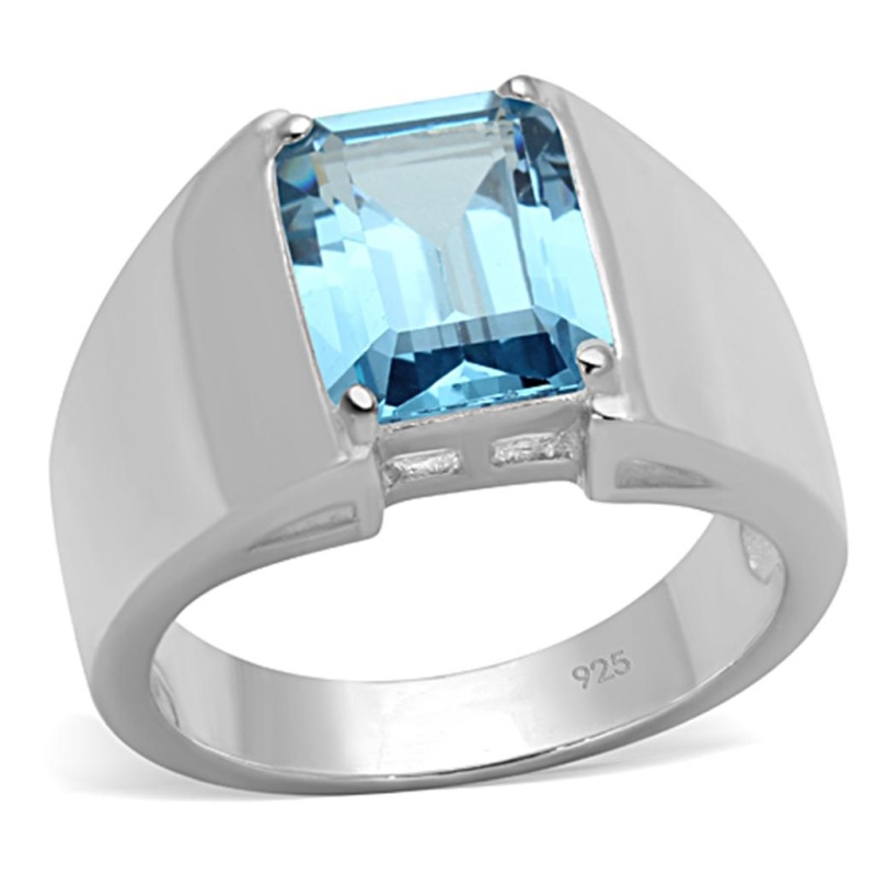 Los742 - Silver 925 Sterling Silver Ring With Synthetic Spinel In Sea Blue - 7