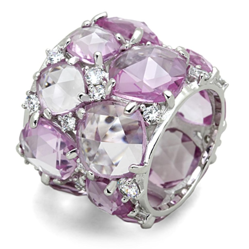 Los768 - Rhodium 925 Sterling Silver Ring With Synthetic Corundum In Light Rose