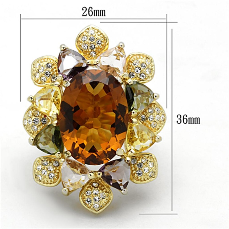 Los771 - Gold 925 Sterling Silver Ring With Synthetic Synthetic Glass In Champagne - 7