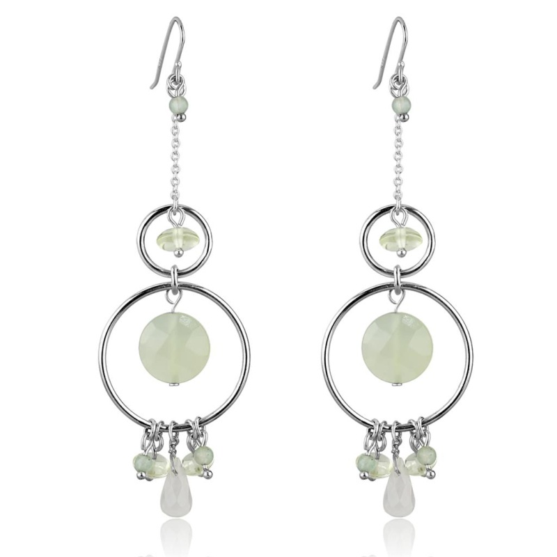 Silver 925 Sterling Silver Earrings With Synthetic Jade In Multi Color