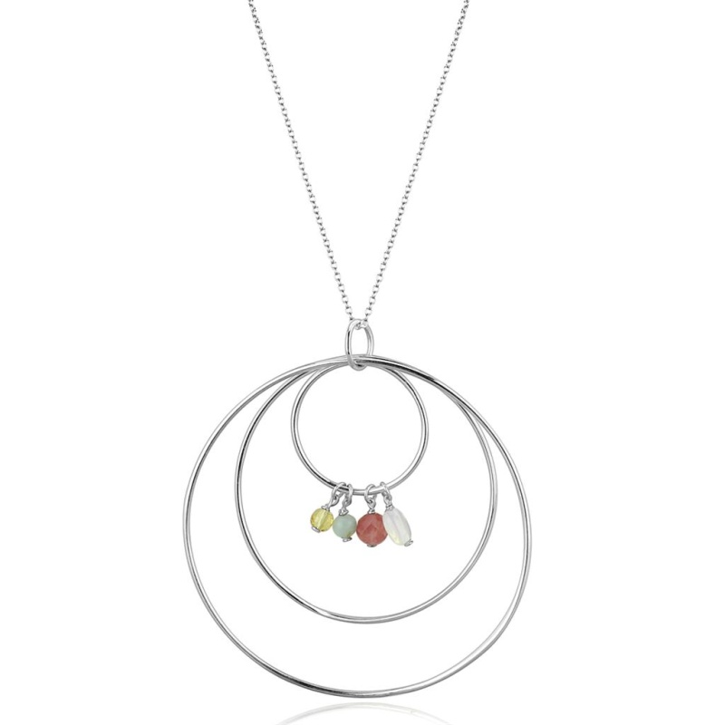 Los795 - Silver 925 Sterling Silver Necklace With Synthetic Jade In Multi Color - 14"