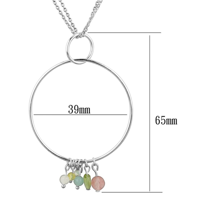 Los796 - Silver 925 Sterling Silver Necklace With Synthetic Glass Bead In Multi Color - 15"