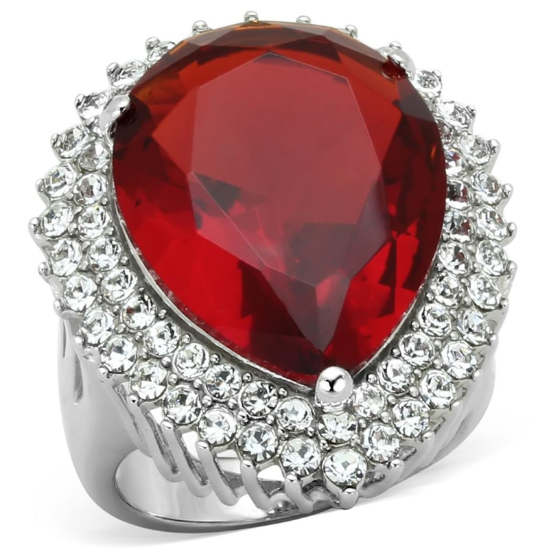 Los800 - Rhodium 925 Sterling Silver Ring With Synthetic Synthetic Glass In Siam - 7