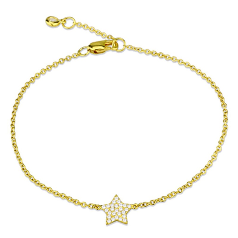 Los816 - Gold 925 Sterling Silver Bracelet With Aaa Grade Cz In Clear - 6.5"