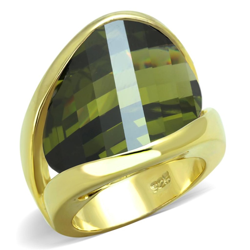 Los819 - Gold 925 Sterling Silver Ring With Aaa Grade Cz In Olivine Color